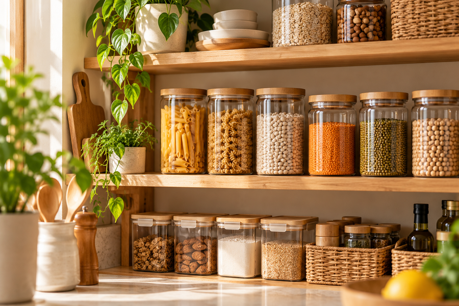 Organized shelves and smart storage solutions